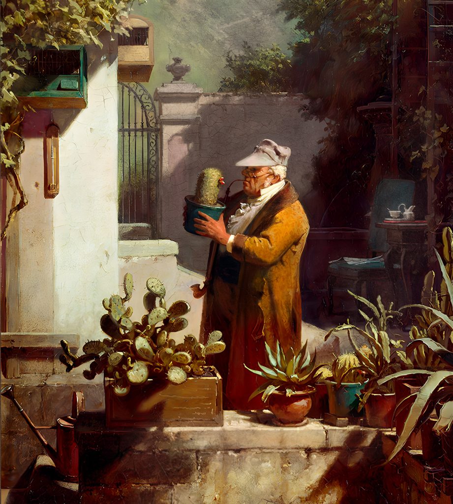 "Der Kaktusfreund" Ölbild (Ausschnitt), Carl Spitzweg